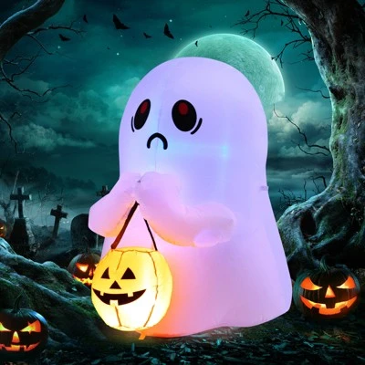 Tangkula 4 FT Halloween Inflatable Decoration, Colorful Inflatable Ghost with Pumpkin Lantern Built-in Flashing LED Lights & Waterproof Air Blower 1 Tangkula 4 FT Halloween Inflatable Decoration, Colorful Inflatable Ghost with Pumpkin Lantern Built-in Flashing LED Lights & Waterproof Air Blower