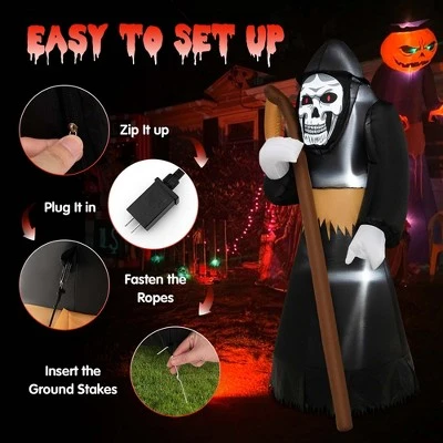 Costway 8 FT Halloween Inflatable Grim Reaper Ghost Blow-up Decoration with 3 LED Lights 7 Costway 8 FT Halloween Inflatable Grim Reaper Ghost Blow-up Decoration with 3 LED Lights - Image 7