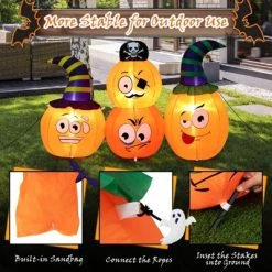 Tangkula 5 FT Long Halloween Inflatable Decoration Blow Up Pumpkin Combo w/ Pirate & Witch Hats, Built-in Bright LED Lights Additional Sandbag -Hyde and Eek Cosplay Store GUEST 469334f8 c117 4d68 b0a3 fc1a73fb3524