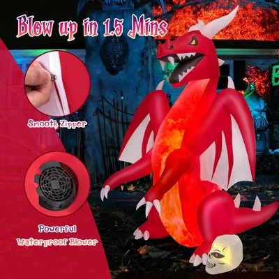 Costway 8 FT Halloween Inflatable Red Dragon with Wings & Skull Holiday Decoration Light 7 Costway 8 FT Halloween Inflatable Red Dragon with Wings & Skull Holiday Decoration Light - Image 7