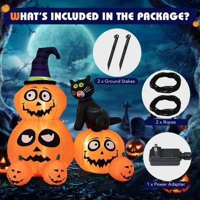 Costway 6 FT Inflatable Pumpkin Combo with Wizard’s Hat & Cat with Built-in LED Light 6 Costway 6 FT Inflatable Pumpkin Combo with Wizard’s Hat & Cat with Built-in LED Light - Image 6