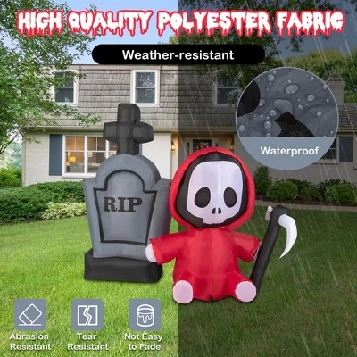 Costway 5ft Inflatable Halloween Ghost Holding Sickle & Tombstone Blow up Yard Decor 7 Costway 5ft Inflatable Halloween Ghost Holding Sickle & Tombstone Blow up Yard Decor - Image 7