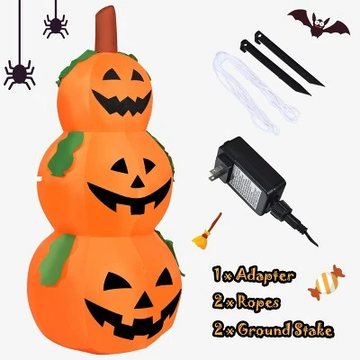 Tangkula Halloween Decoration Inflatable 3-Pumpkin Stack 5.2 Ft Halloween Pumpkin Lantern W/ Internal LED Bulbs 4 Tangkula Halloween Decoration Inflatable 3-Pumpkin Stack 5.2 Ft Halloween Pumpkin Lantern W/ Internal LED Bulbs - Image 4