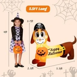 Tangkula 5.5 FT Long Halloween Inflatable Decoration Blow Up Dachshund Wiener Dog w/ Pirate Hat & Pumpkin Built-in LED Lights -Hyde and Eek Cosplay Store GUEST 534a5d2d 20e5 40a1 b97b 755a08a5ee1c