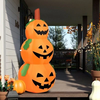 Tangkula Halloween Decoration Inflatable 3-Pumpkin Stack 5.2 Ft Halloween Pumpkin Lantern W/ Internal LED Bulbs 2 Tangkula Halloween Decoration Inflatable 3-Pumpkin Stack 5.2 Ft Halloween Pumpkin Lantern W/ Internal LED Bulbs - Image 2