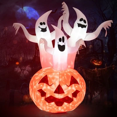 Tangkula 6FT Halloween Inflatable Decorations 3 White Ghosts on Pumpkin Spooky Halloween Blow Up Pumpkin Ghost Decor w/ Build-in LED Lights 5 Tangkula 6FT Halloween Inflatable Decorations 3 White Ghosts on Pumpkin Spooky Halloween Blow Up Pumpkin Ghost Decor w/ Build-in LED Lights - Image 5
