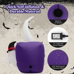 Tangkula 6FT Tall Halloween Inflatable Decoration, White Wizard Hat Ghost Grabbed in Hand Outdoor Decoration with Bright LED Lights -Hyde and Eek Cosplay Store GUEST 5b410034 9d2f 40df 844c 3debc6d8e870