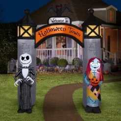 Gemmy Airblown Inflatable NBC Welcome to Halloween Town Archway Disney, 8.5 ft Tall, Grey