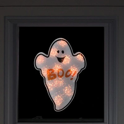 Northlight 12" Lighted Holographic Ghost Halloween Window Silhouette Decoration 2 Northlight 12" Lighted Holographic Ghost Halloween Window Silhouette Decoration - Image 2