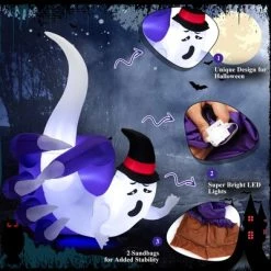 Tangkula 6FT Tall Halloween Inflatable Decoration, White Wizard Hat Ghost Grabbed in Hand Outdoor Decoration with Bright LED Lights -Hyde and Eek Cosplay Store GUEST 60156860 bbe9 49f6 83ad a95b3a5f9004