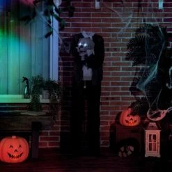 Outsunny 57" Life Size Outdoor Halloween Decorations Hanging Talking Skeleton Ghost, Animated Prop with Sound and Motion Activated, Light Up Eyes