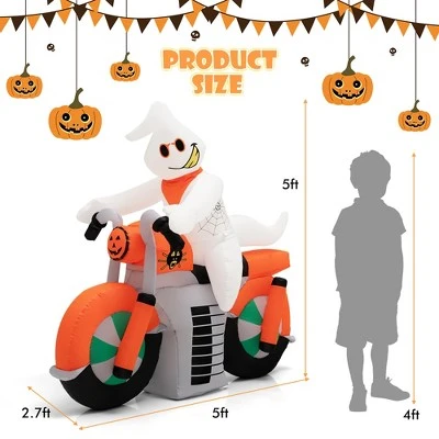 Costway 5 FT Halloween Inflatable Ghost Riding on Motor Bike Yard Decor w/ LED Lights 1 Costway 5 FT Halloween Inflatable Ghost Riding on Motor Bike Yard Decor w/ LED Lights