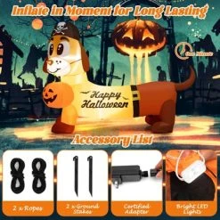 Tangkula 5.5 FT Long Halloween Inflatable Decoration Blow Up Dachshund Wiener Dog w/ Pirate Hat & Pumpkin Built-in LED Lights -Hyde and Eek Cosplay Store GUEST 6420593e b552 45b8 8de0 38f1abec80a9