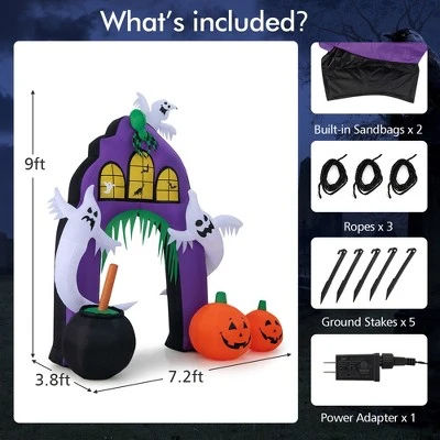 Costway 9 Ft Tall Halloween Inflatable Castle Archway Decor w/ Spider Ghosts &Built-in Lights 3 Costway 9 Ft Tall Halloween Inflatable Castle Archway Decor w/ Spider Ghosts &Built-in Lights - Image 3
