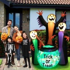 Tangkula 8 FT Tall Halloween Inflatable Three Witch & Magic Potion Pot Decoration w/ Built-in LEDs & Ropes & Stakes for Party Garden Lawn
