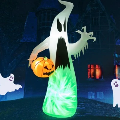 Tangkula 6FT Halloween Inflatables Ghost Holding Pumpkin Blow Up Ghost & Pumpkin Prop with Rotating LED Light Scary Halloween Decorations 9 Tangkula 6FT Halloween Inflatables Ghost Holding Pumpkin Blow Up Ghost & Pumpkin Prop with Rotating LED Light Scary Halloween Decorations - Image 9