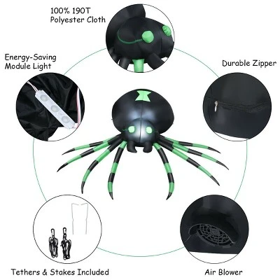 Costway 6FT Halloween Inflatable Blow-Up Spider w/ LED Lights Outdoor Yard Decoration 5 Costway 6FT Halloween Inflatable Blow-Up Spider w/ LED Lights Outdoor Yard Decoration - Image 5