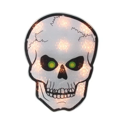 Northlight 12" Lighted Holographic Halloween Skull Window Silhouette Decoration 1 Northlight 12" Lighted Holographic Halloween Skull Window Silhouette Decoration