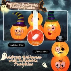 Tangkula 5 FT Long Halloween Inflatable Decoration Blow Up Pumpkin Combo w/ Pirate & Witch Hats, Built-in Bright LED Lights Additional Sandbag -Hyde and Eek Cosplay Store GUEST 6e8b6eb6 1fc8 41b3 a63e 8b7805d22665