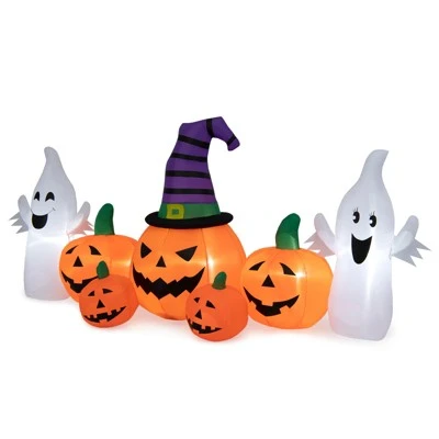 Tangkula 9FT Long Halloween Inflatable Pumpkins Self Inflating Halloween Pumpkin Patch Lanterns w/ 2 Ghosts LED Lights Waterproof Blower 1 Tangkula 9FT Long Halloween Inflatable Pumpkins Self Inflating Halloween Pumpkin Patch Lanterns w/ 2 Ghosts LED Lights Waterproof Blower