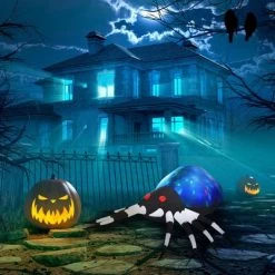 HOMCOM 5' Long Inflatable Halloween Multicolor Red-Eyed Spider, Inflatable LED Yard Display Indoor Outdoor for Garden, Lawn, Party, Holiday