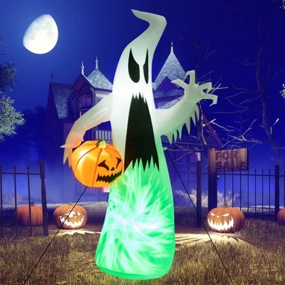 Tangkula 6FT Halloween Inflatables Ghost Holding Pumpkin Blow Up Ghost & Pumpkin Prop with Rotating LED Light Scary Halloween Decorations 2 Tangkula 6FT Halloween Inflatables Ghost Holding Pumpkin Blow Up Ghost & Pumpkin Prop with Rotating LED Light Scary Halloween Decorations - Image 2