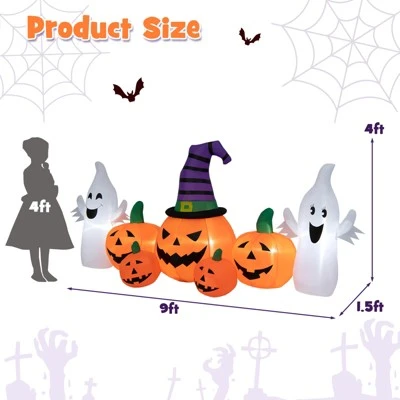 Tangkula 9FT Long Halloween Inflatable Pumpkins Self Inflating Halloween Pumpkin Patch Lanterns w/ 2 Ghosts LED Lights Waterproof Blower 9 Tangkula 9FT Long Halloween Inflatable Pumpkins Self Inflating Halloween Pumpkin Patch Lanterns w/ 2 Ghosts LED Lights Waterproof Blower - Image 9