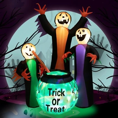 Costway 8FT Inflatable Halloween Witches Holding Cauldron Yard Decor w/ Colorful Lights 1 Costway 8FT Inflatable Halloween Witches Holding Cauldron Yard Decor w/ Colorful Lights