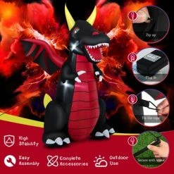 Tangkula 8 FT Tall Halloween Inflatable Dragon Indoor Outdoor Blow up Decoration w/Wing Tail, Bright Internal Lights Giant Animated Dragon -Hyde and Eek Cosplay Store GUEST 77421b8d a2a0 44da 869b 6ed999007e55