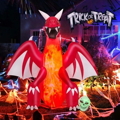 Costway 8 FT Halloween Inflatable Red Dragon with Wings & Skull Holiday Decoration Light 3 Costway 8 FT Halloween Inflatable Red Dragon with Wings & Skull Holiday Decoration Light - Image 3