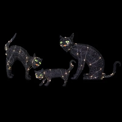 Northlight Set of 3 LED Lighted Black Cat Family Outdoor Halloween Decorations 27.5" 2 Northlight Set of 3 LED Lighted Black Cat Family Outdoor Halloween Decorations 27.5" - Image 2