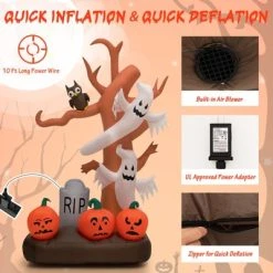 Tangkula 8 FT Tall Halloween Inflatable Tree w/ Ghosts Pumpkins Owl Tombstone Halloween Decoration w/ LED Light Ropes & Stakes for Party Garden Lawn -Hyde and Eek Cosplay Store GUEST 7a5034f3 790f 471c 9881 13a5cf576d52