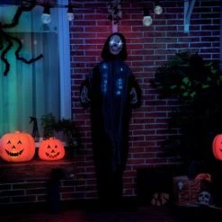 Outsunny 60.25" Life Size Outdoor Halloween Decorations Animated Grim Reaper with Sound and Motion Activated, Light Up Eyes and Rib Cage