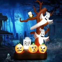 Tangkula 8 FT Tall Halloween Inflatable Tree w/ Ghosts Pumpkins Owl Tombstone Halloween Decoration w/ LED Light Ropes & Stakes for Party Garden Lawn -Hyde and Eek Cosplay Store GUEST 7cf0eabd df0a 4779 8e80 c181e8217ceb
