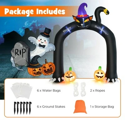 Costway 9FT Halloween Inflatable Cat Archway Blow-up Doorway Decoration with Wizard Cat & Pumpkins Bright LED Lights 2 Costway 9FT Halloween Inflatable Cat Archway Blow-up Doorway Decoration with Wizard Cat & Pumpkins Bright LED Lights - Image 2