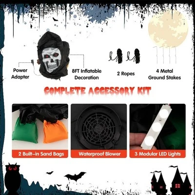 Costway 8 FT Halloween Inflatable Grim Reaper Ghost Blow-up Decoration with 3 LED Lights 4 Costway 8 FT Halloween Inflatable Grim Reaper Ghost Blow-up Decoration with 3 LED Lights - Image 4