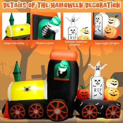 Tangkula 8 FT Long Halloween Inflatable Decoration w/ LEDs Inflatable Train w/ Pumpkins Ghost Skeleton Indoor Outdoor Halloween Decor 1 Tangkula 8 FT Long Halloween Inflatable Decoration w/ LEDs Inflatable Train w/ Pumpkins Ghost Skeleton Indoor Outdoor Halloween Decor