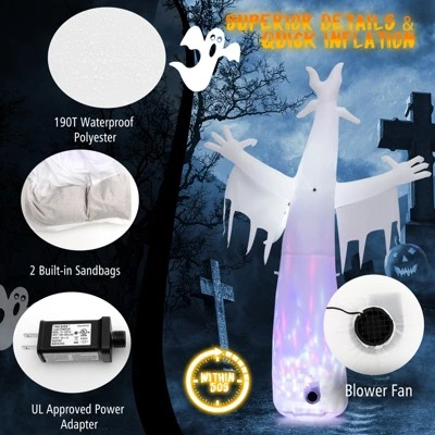 Tangkula 8FT Giant Halloween Inflatable Ghost Blow-up Yard Decoration with Built-in LED Lights & Magic Rotating Lamp Easy Inflation Waterproof Blower 2 Tangkula 8FT Giant Halloween Inflatable Ghost Blow-up Yard Decoration with Built-in LED Lights & Magic Rotating Lamp Easy Inflation Waterproof Blower - Image 2