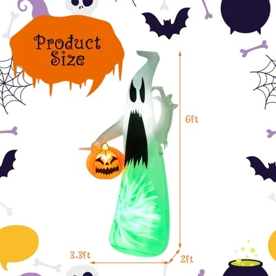 Tangkula 6FT Halloween Inflatables Ghost Holding Pumpkin Blow Up Ghost & Pumpkin Prop with Rotating LED Light Scary Halloween Decorations 8 Tangkula 6FT Halloween Inflatables Ghost Holding Pumpkin Blow Up Ghost & Pumpkin Prop with Rotating LED Light Scary Halloween Decorations - Image 8