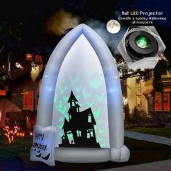 Costway 7 FT Halloween Inflatable Tombstone Yard Decoration w/Bat LED Projector
