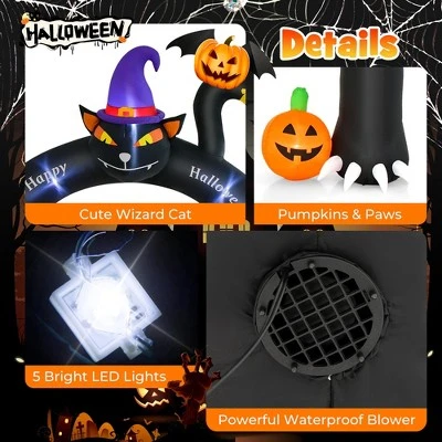 Costway 9FT Halloween Inflatable Cat Archway Blow-up Doorway Decoration with Wizard Cat & Pumpkins Bright LED Lights 6 Costway 9FT Halloween Inflatable Cat Archway Blow-up Doorway Decoration with Wizard Cat & Pumpkins Bright LED Lights - Image 6