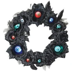 Sunstar Industries Sunstar Door Wreath Gothic Eyeballs Light-Up Halloween Decoration - 15 in - Multicolored