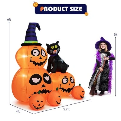 Costway 6 FT Inflatable Pumpkin Combo with Wizard’s Hat & Cat with Built-in LED Light 3 Costway 6 FT Inflatable Pumpkin Combo with Wizard’s Hat & Cat with Built-in LED Light - Image 3