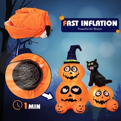 Costway 6 FT Inflatable Pumpkin Combo with Wizard’s Hat & Cat with Built-in LED Light 5 Costway 6 FT Inflatable Pumpkin Combo with Wizard’s Hat & Cat with Built-in LED Light - Image 5