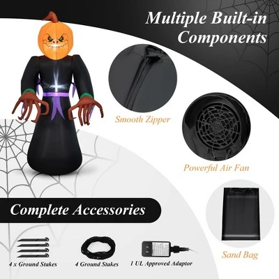 Costway 6.5 FT Inflatable Halloween Warlock with Pumpkin Head Blow-up Pumpkin Reaper 5 Costway 6.5 FT Inflatable Halloween Warlock with Pumpkin Head Blow-up Pumpkin Reaper - Image 5