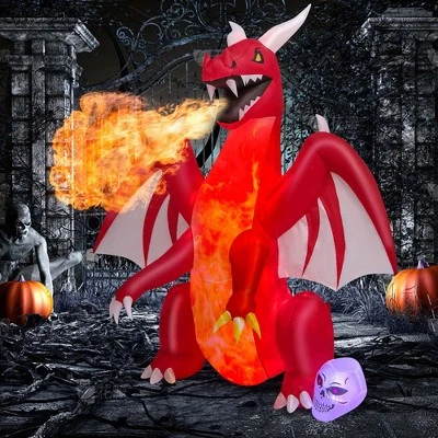 Costway 8 FT Halloween Inflatable Red Dragon with Wings & Skull Holiday Decoration Light 1 Costway 8 FT Halloween Inflatable Red Dragon with Wings & Skull Holiday Decoration Light