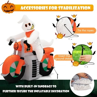 Costway 5 FT Halloween Inflatable Ghost Riding on Motor Bike Yard Decor w/ LED Lights 3 Costway 5 FT Halloween Inflatable Ghost Riding on Motor Bike Yard Decor w/ LED Lights - Image 3