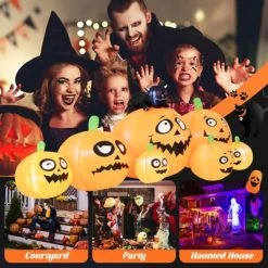 Tangkula 8Ft Long Halloween Inflatable Pumpkin Outdoor Blow Up Deco w/ 7 Pumpkins & 1 Black Cat Built-in Blower 4 Stakes LED Lighted Inflatable Prop -Hyde and Eek Cosplay Store GUEST 9a660e49 4971 475a aaef a2b8e93be7ae