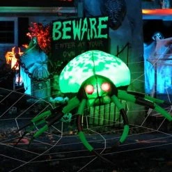 Tangkula Halloween Inflatable Spider with Cobweb Creepy Blow-up Spider with LED Rotating LED Light Green Black Legs Waterproof Halloween Decoration -Hyde and Eek Cosplay Store GUEST 9d5e1a84 a40b 494d 8f4c 0535eb89bc3e