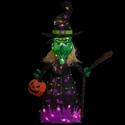 Northlight 39" Spooky Town LED Lighted Witch with Broom Outdoor Halloween Decoration 5 Northlight 39" Spooky Town LED Lighted Witch with Broom Outdoor Halloween Decoration - Image 5